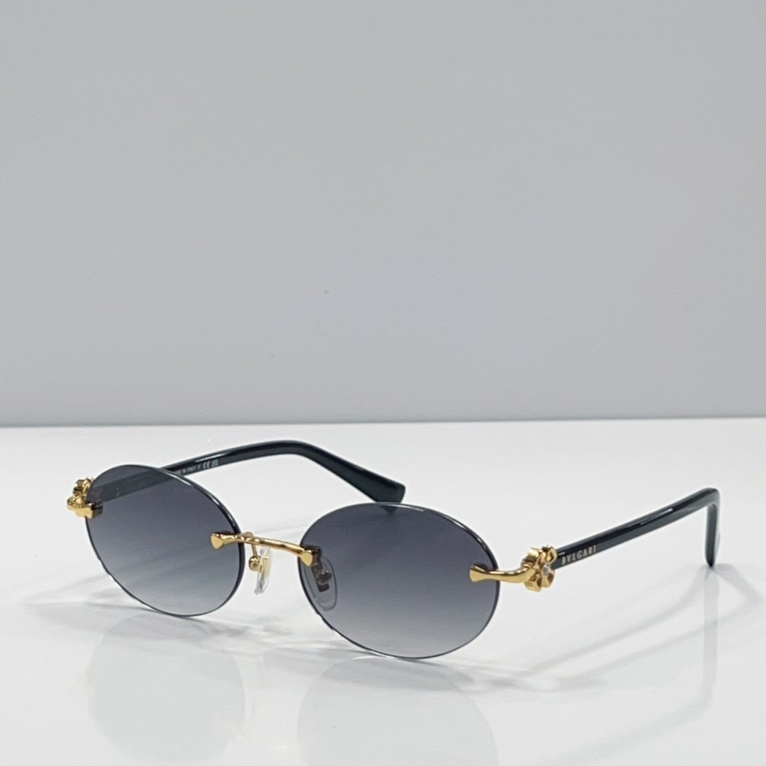Bvlgari Rimless Oval Sunglasses – Gold-Tone Metal Frame