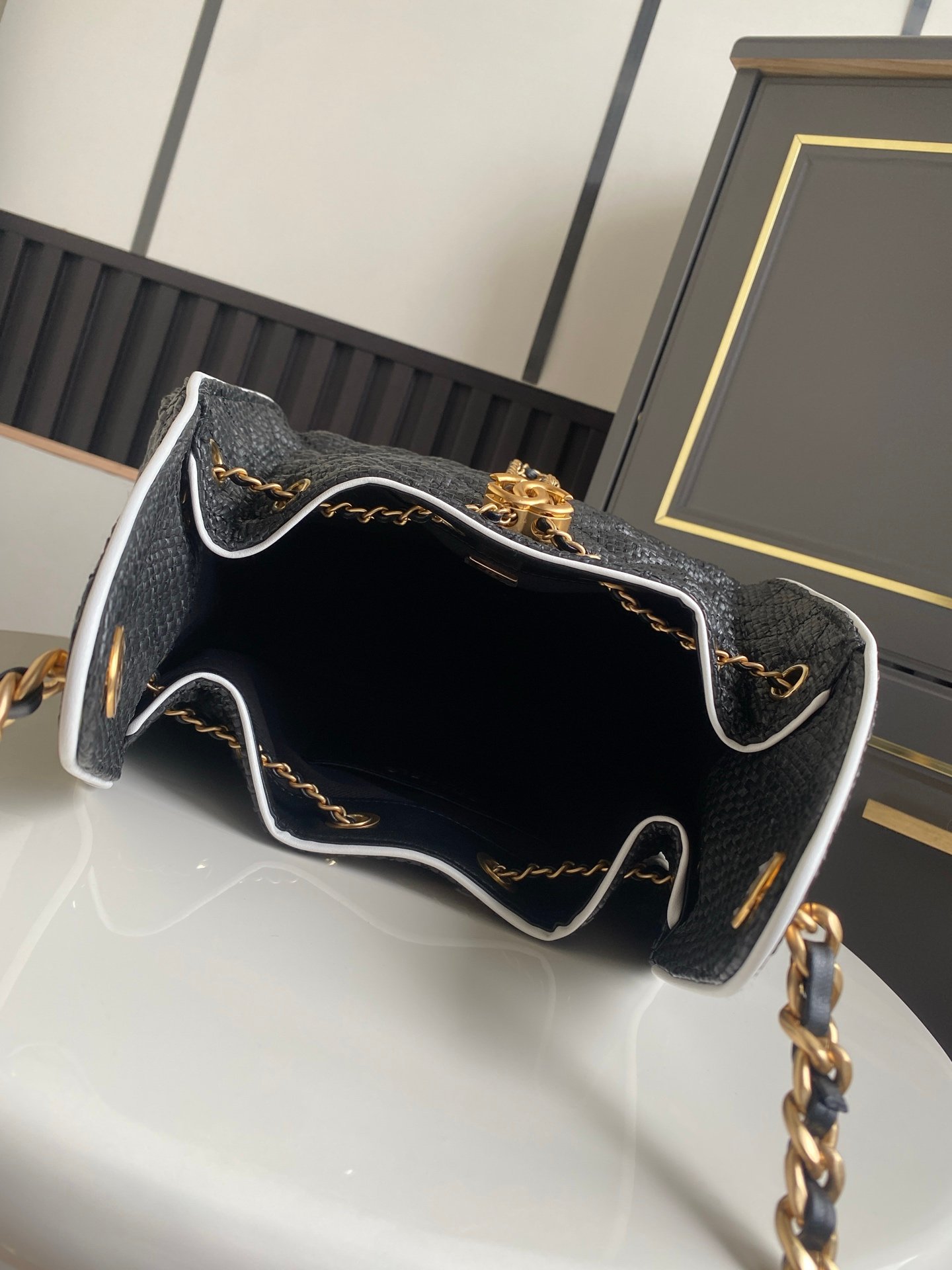Chanel P26 Small Raffia Bag – Black - Image 6