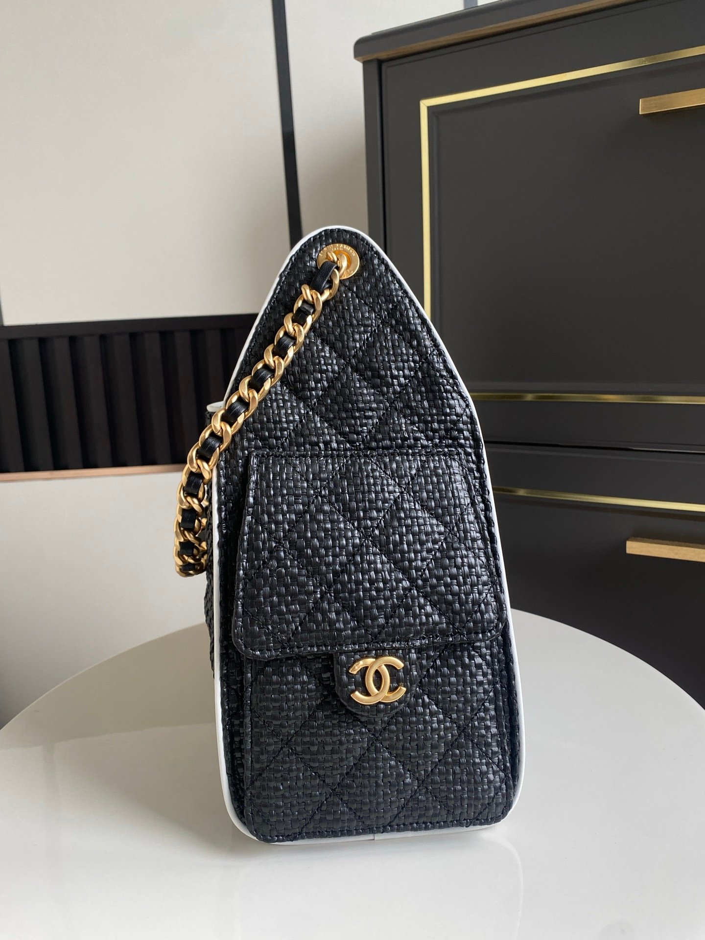 Chanel P26 Small Raffia Bag – Black - Image 8