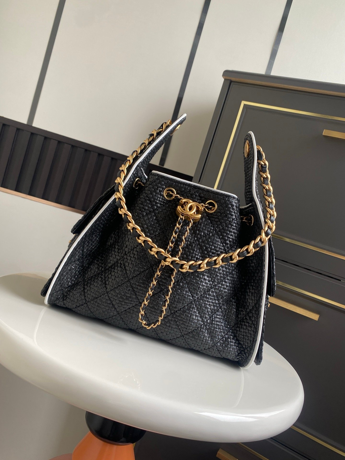 Chanel P26 Small Raffia Bag – Black - Image 9