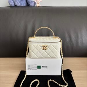Chanel Top Handle White Small Vanity Case with Chain