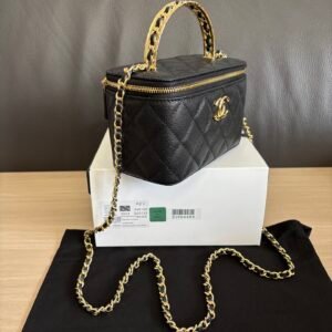 Chanel Top Handle Classic Black Small Vanity Case with Chain