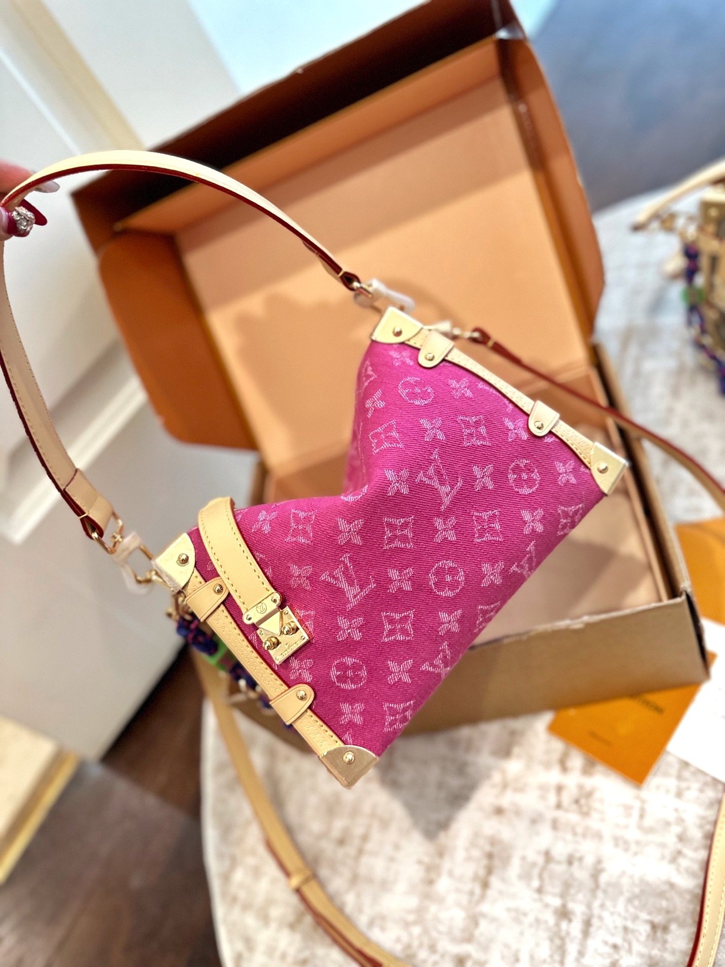 Louis Vuitton Side Trunk Handbag – Pink Denim - Image 3