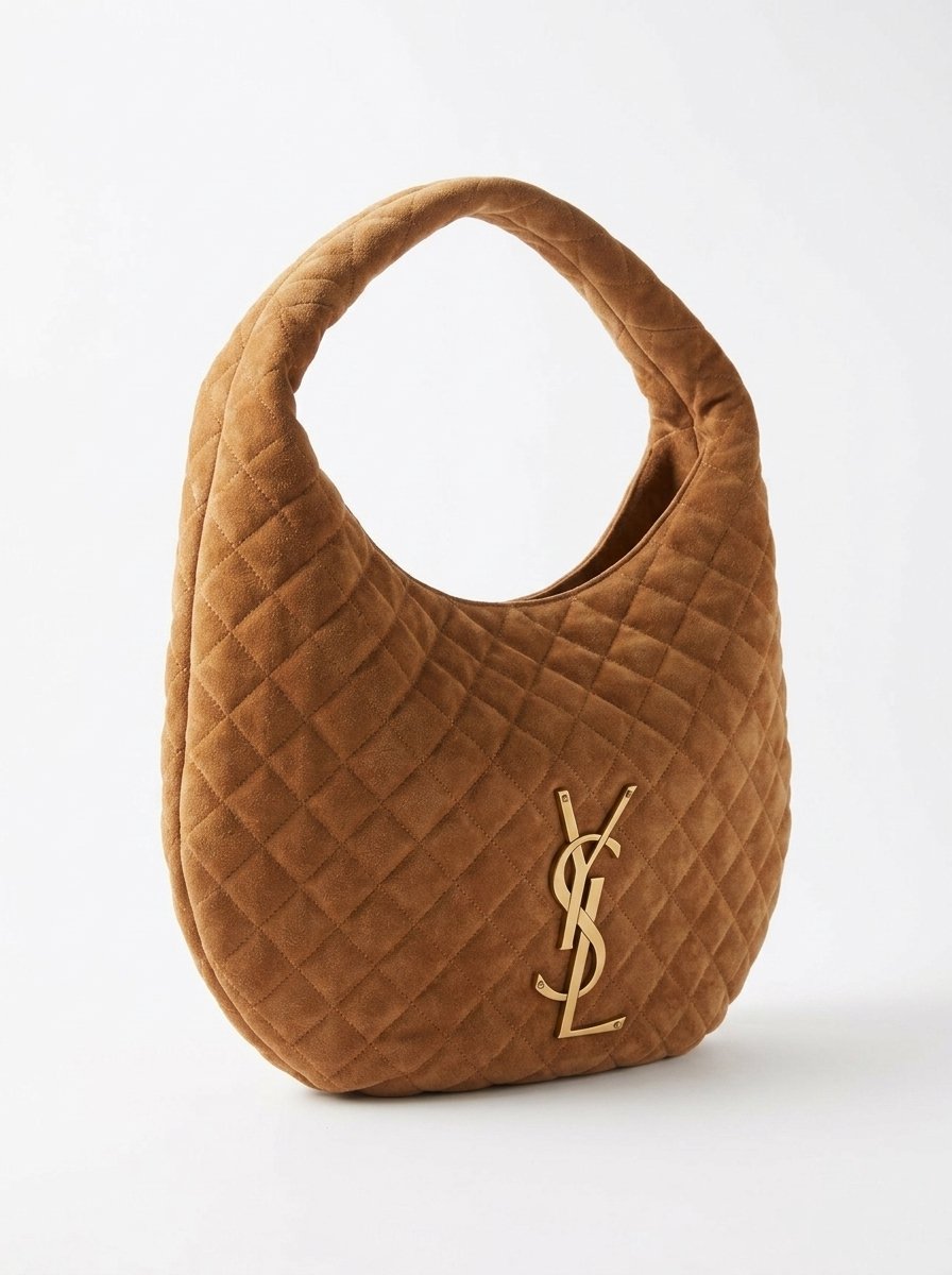 Saint Laurent Icare hobo tote bag in brown quilted suede