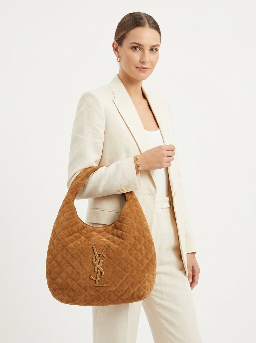 Saint Laurent Icare hobo tote bag in brown quilted suede - Image 2