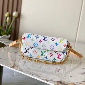 Louis Vuitton x Takashi Murakami Wallet On Chain Ivy in the multicolor white colorway.