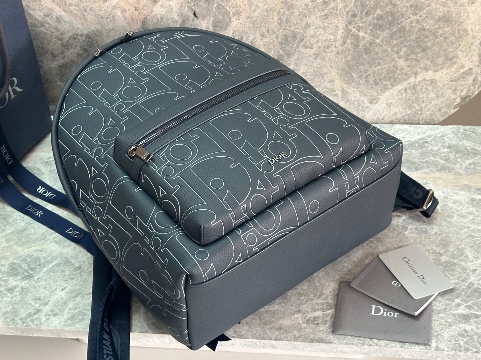 Dior Rider 2.0 Zipped Backpack in Navy Blue Dior Gravity Outline Leather. - Image 2