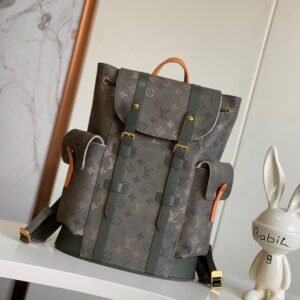 Louis Vuitton Christopher MM backpack in green Monogram Surplus coated canvas with aged gold-color hardware
