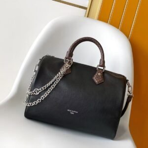 Louis Vuitton Speedy Soft 30 handbag in black cowhide leather with silver-toned hardware