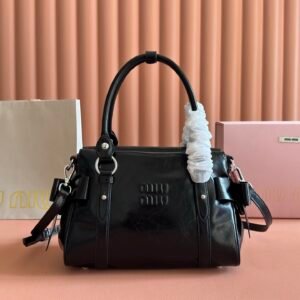 Miu Miu Black Shiny Leather Top-handle Bag.