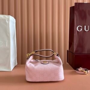 Gucci Vanity top handle bag in pink GG canvas with gold-toned hardware