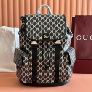 Gucci GG Black large backpack featuring leather trim and silver-tone hardware