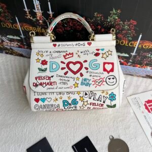 Dolce & Gabbana Dauphine Graffiti Printed Small Miss Sicily Satchel in white.