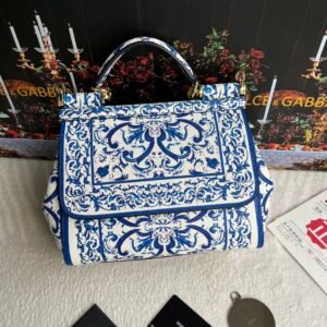 Dolce & Gabbana Sicily bag in blue and white printed leather.