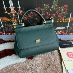 Dolce & Gabbana Medium Sicily bag in a dark green textured leather with gold-tone hardware