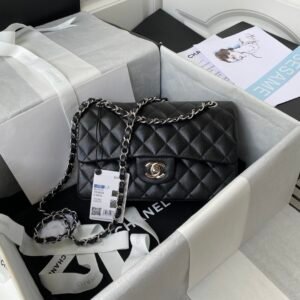 Chanel Classic Flap bag in quilted black leather with silver-tone hardware