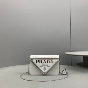 White Prada Triangle Mini Crossbody Bag
